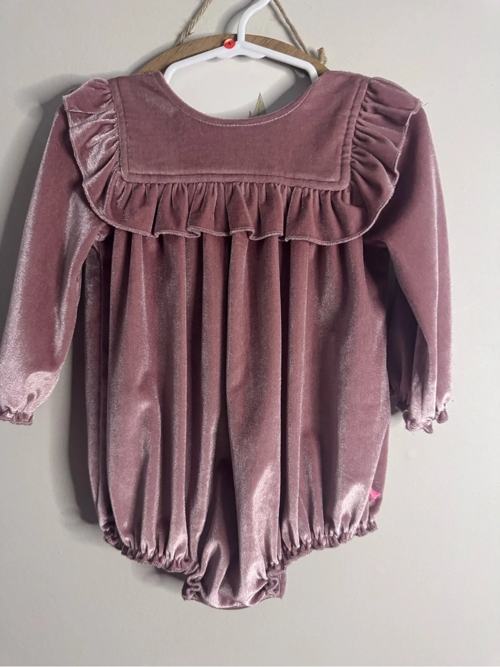 Pink chicken Velvet Ruffle Baby Romper - Dusty Rose 6-12